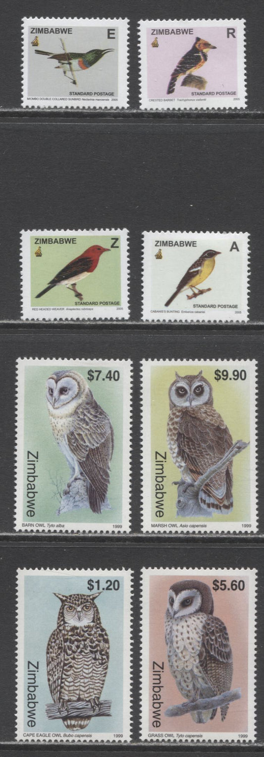 Lot 55 Zimbabwe SC#820/983 1999-2005 Owl & Bird Non-Denominational Issues, 8 VFOG Singles, Click on Listing to See ALL Pictures, 2017 Scott Cat. $39.3