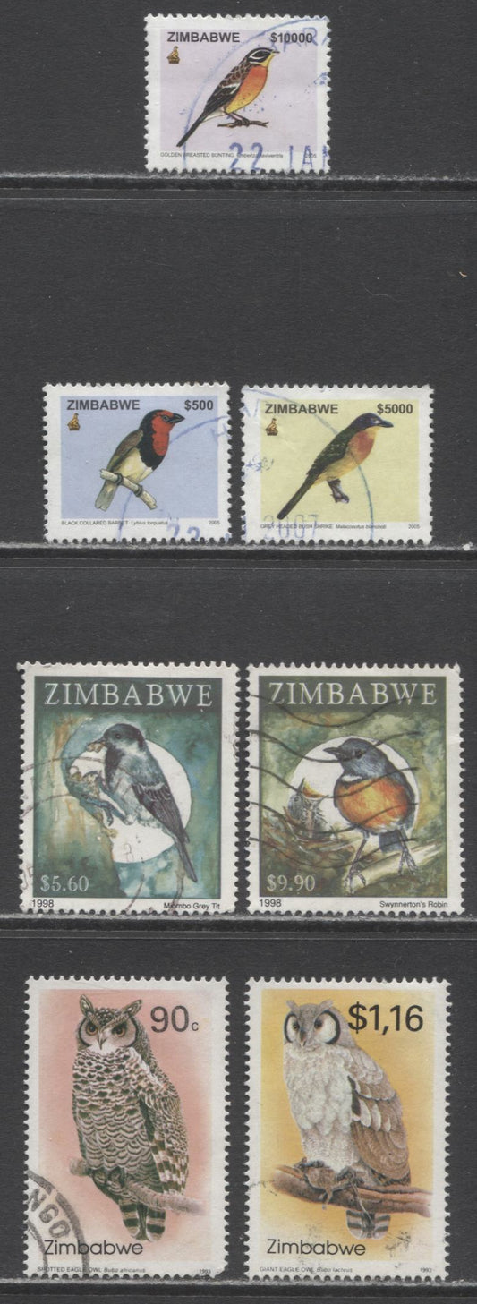 Lot 58 Zimbabwe SC#684/979 1993-2005 Owls - Bird Definitives, 7 Very Fine Used Singles, Click on Listing to See ALL Pictures, Estimated Value $15