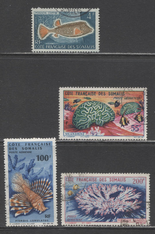 Lot 62 Affars & Issas (Somali Coast) SC#278/C48 1959-1966 Fish Definitives & Airmails, 4 Very Fine Used Singles, Click on Listing to See ALL Pictures, 2017 Scott Cat. $32.2