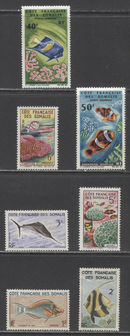 Lot 63 Affars & Issas (Somali Coast) SC#275/C45 1959-1966 Fish Definitives & Airmails, 7 VFNH & OG Singles, Click on Listing to See ALL Pictures, Estimated Value $15
