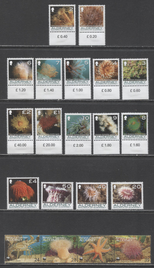 Lot 70 Alderney SC#69/306 1993-2007 Marine Life Definitives, 20 VFNH Singles & Strip Of 4, Click on Listing to See ALL Pictures, 2017 Scott Cat. $40.3