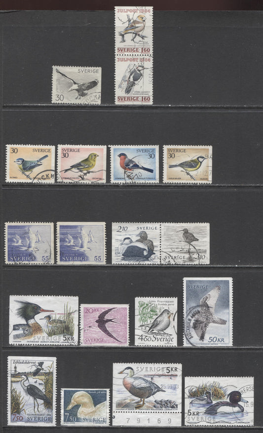 Lot 7 Sweden SC#860/2194 1968-1996 Birds - Ecopark Stockholm Issues, 19 Very Fine Used Singles, Click on Listing to See ALL Pictures, 2017 Scott Cat. $19.3