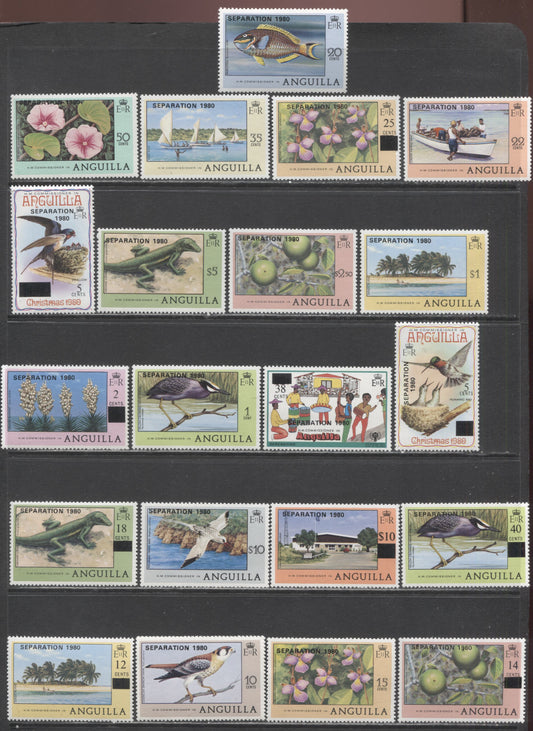 Lot 73 Anguilla SC#402-423 1980 Separation Overprints, 22 VFOG Singles, Click on Listing to See ALL Pictures, 2017 Scott Cat. $27.05
