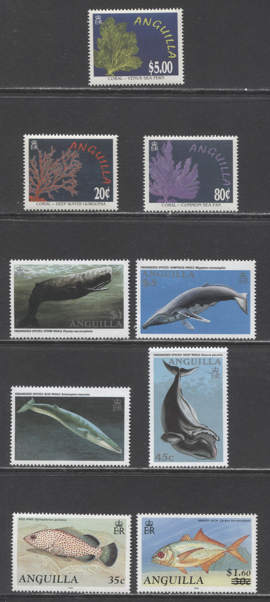 Lot 76 Anguilla SC#797a/943 1992-1996 Fish - Coral Issues, 9 VFLH & NH Singles, Click on Listing to See ALL Pictures, Estimated Value $36