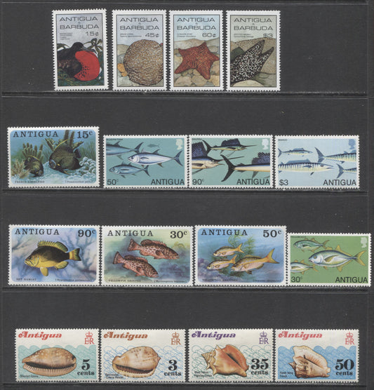 Lot 77 Antigua SC#288/874 1972-1985 Shell - Marine Life Issues, 16 VFNH & OG Singles, Click on Listing to See ALL Pictures, Estimated Value $23