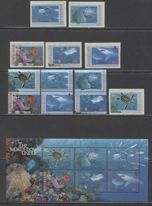 Lot 80 Australia SC#1462-1471 1995 The World Down Under Issue, 13 VFNH Singles + Souvenir Sheet, Click on Listing to See ALL Pictures, 2017 Scott Cat. $20.35