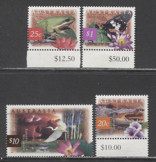 Lot 82 Australia SC#1526/1535 1996-1999 Bird, Crocodile, Frog & Flower Definitives, 4 VFNH Singles, Click on Listing to See ALL Pictures, 2017 Scott Cat. $23.05