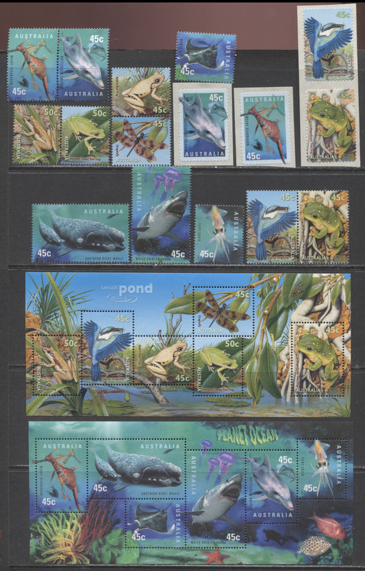 Lot 83 Australia SC#1702/1794a 1999 Marine Life - Pond Life Issues, 18 VFNH Singles & Souvenir Sheets, Click on Listing to See ALL Pictures, 2017 Scott Cat. $32.7