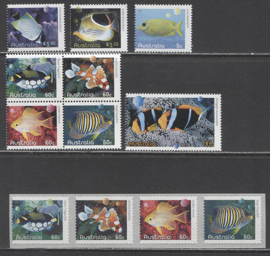 Lot 91 Australia SC#3270/3281a 2010 Fish Issue, 5 VFNH Coil Singles, Strip Of 4 & Block Of 4, Click on Listing to See ALL Pictures, 2017 Scott Cat. $18.25