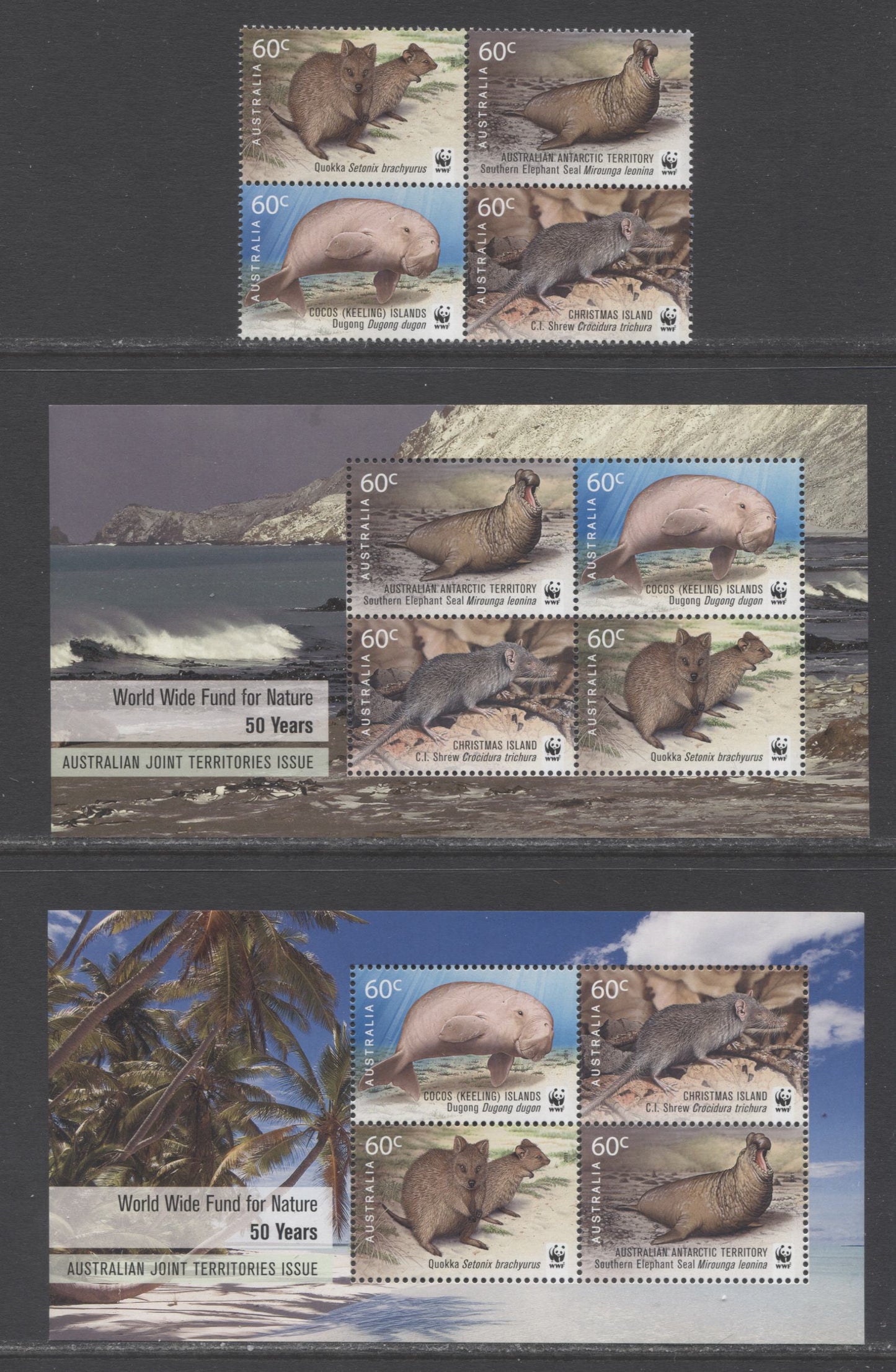 Lot 92 Australia SC#3130a/3564d 2000-2011 Endangered Wildlife - Worldwide Fund For Nature Issues, 6 VFNH Souvenir Sheets, Block & Strip Of 4, Click on Listing to See ALL Pictures, 2017 Scott Cat. $27.9