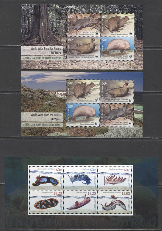 Lot 93 Australia SC#3564b/3704b 2011-2012 WWF - Underwater World Issues, 3 VFNH Souvenir Sheets, Click on Listing to See ALL Pictures, 2017 Scott Cat. $22.5