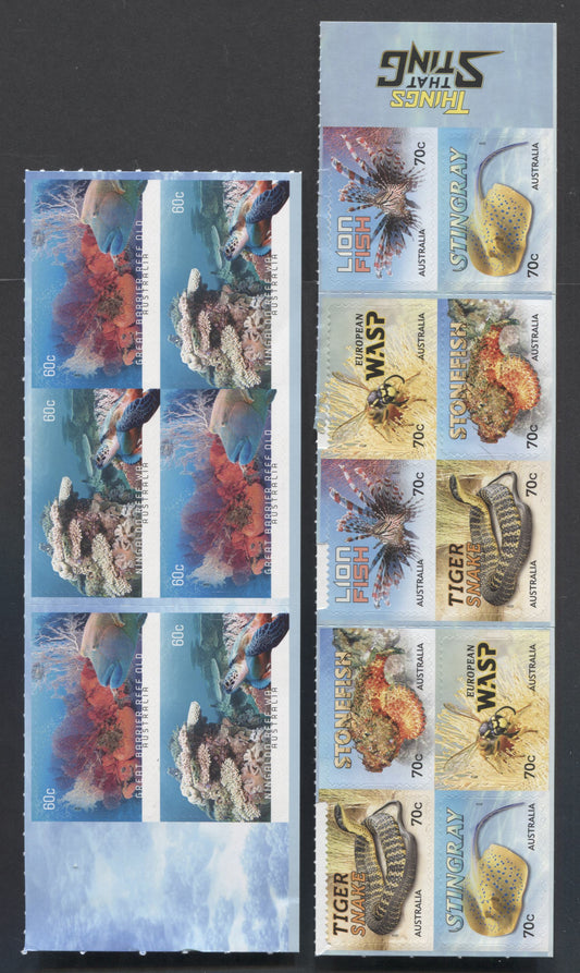 Lot 95 Australia SC#3978/4188 2013-2014 Australian Reefs & Venomous Creatues, From The Larger Panes Of 20, 2 VFNH Booklet Panes Of 6 & 10, Click on Listing to See ALL Pictures, 2017 Scott Cat. $19.1