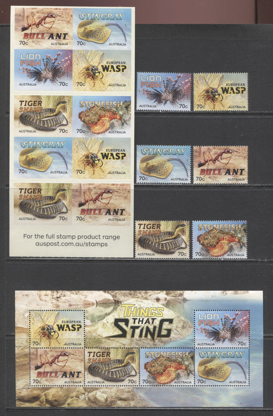Lot 96 Australia SC#4177-4182a 2014 Venomous Creatures, 9 VFNH Singles, Souvenir Sheet Of 6 & Booklet Pane Of Self-Adhesives, Click on Listing to See ALL Pictures, 2017 Scott Cat. $27.5