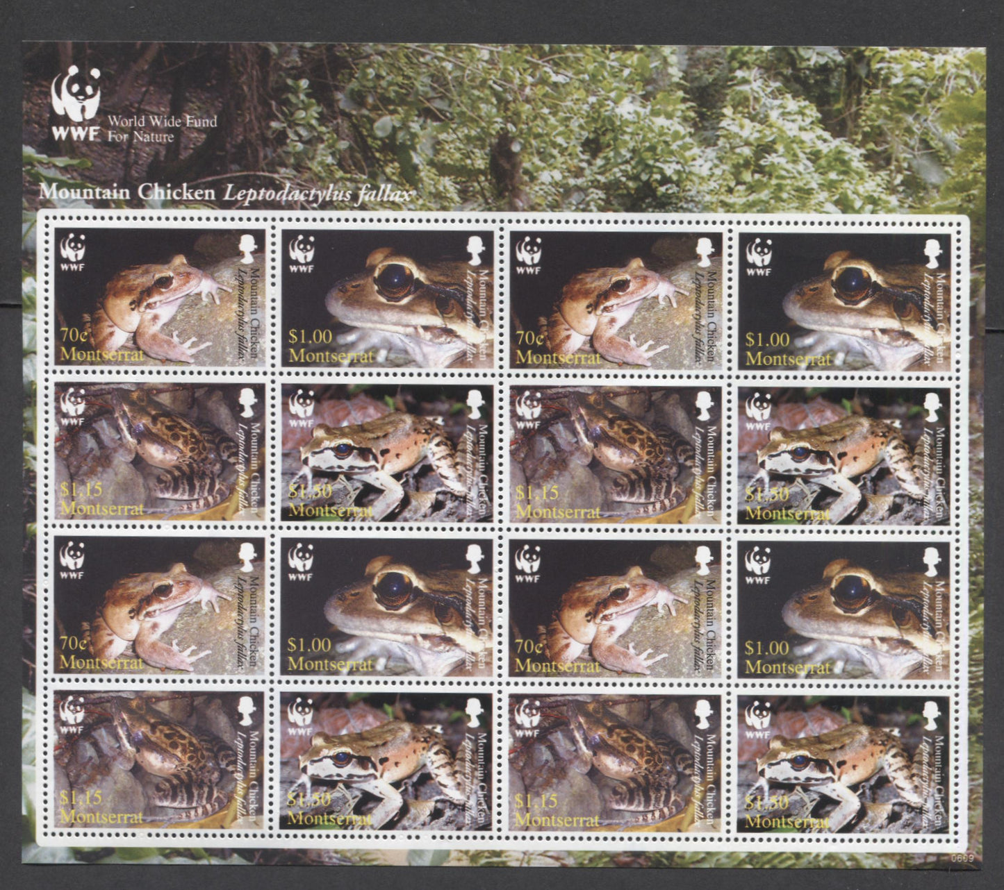 Lot 102 Montserrat SC#1159e 70c-$1.50 Multicolored 2006 WWF Nature Issue, A VFNH Sheet Of 16, Click on Listing to See ALL Pictures, 2017 Scott Cat. $15