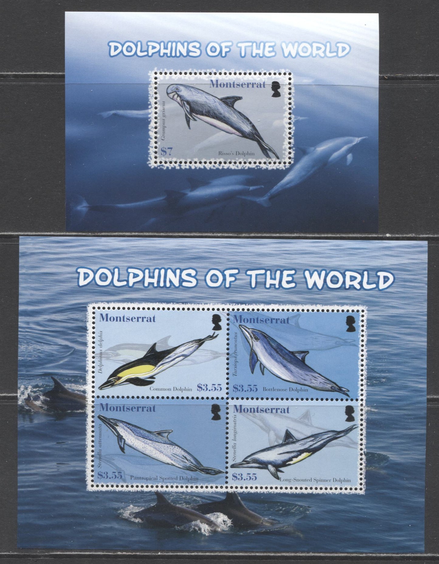 Lot 104 Montserrat SC#1211-1212 2008 Dolphins Issue, 2 VFNH Souvenir Sheet & Sheet Of 4, Click on Listing to See ALL Pictures, 2017 Scott Cat. $18.25