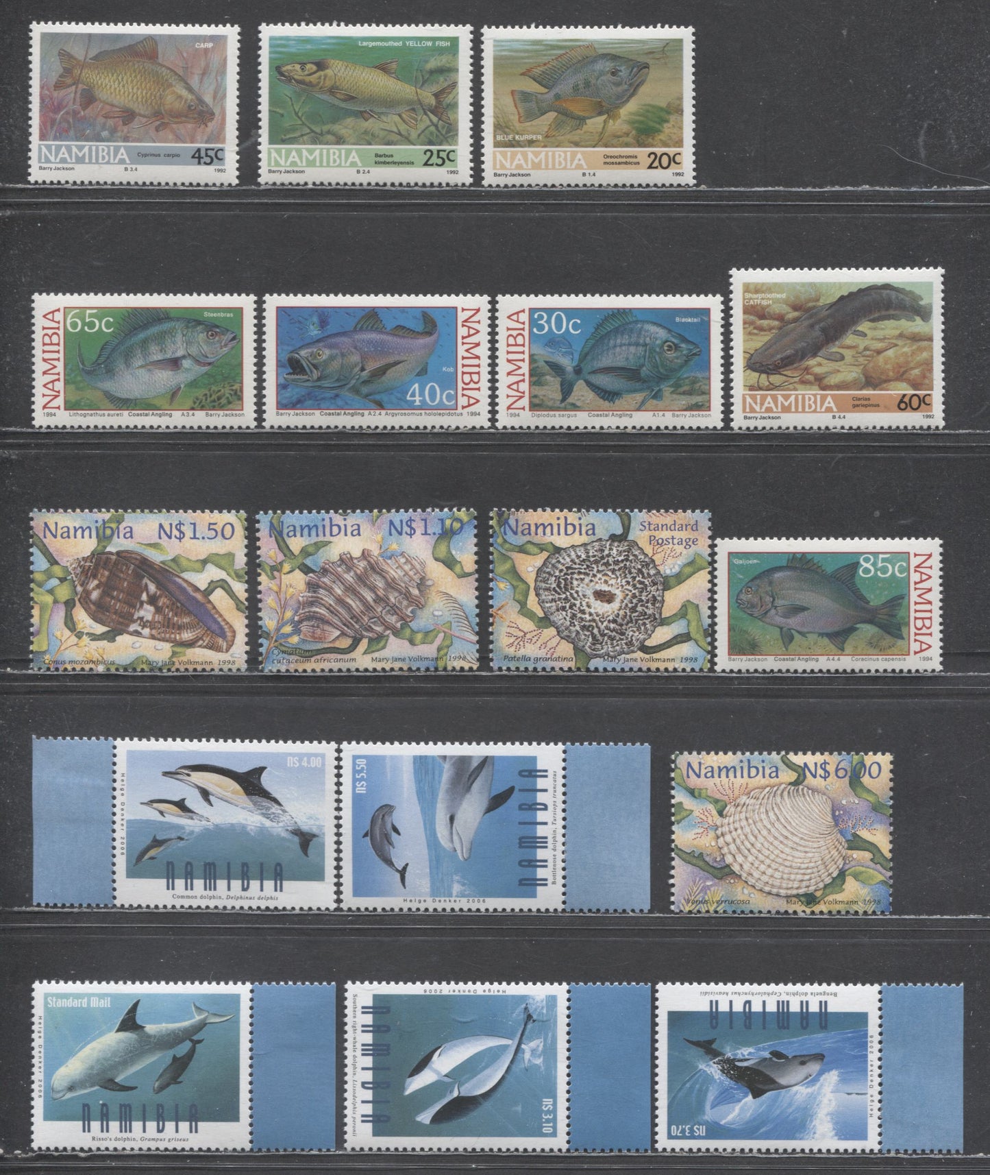 Lot 112 Namibia SC#710/919 1992-2006 Freshwater Fish - Dolphin Issues, 18 VFNH & OG Singles & Souvenir Sheets, Click on Listing to See ALL Pictures, 2017 Scott Cat. $18.15