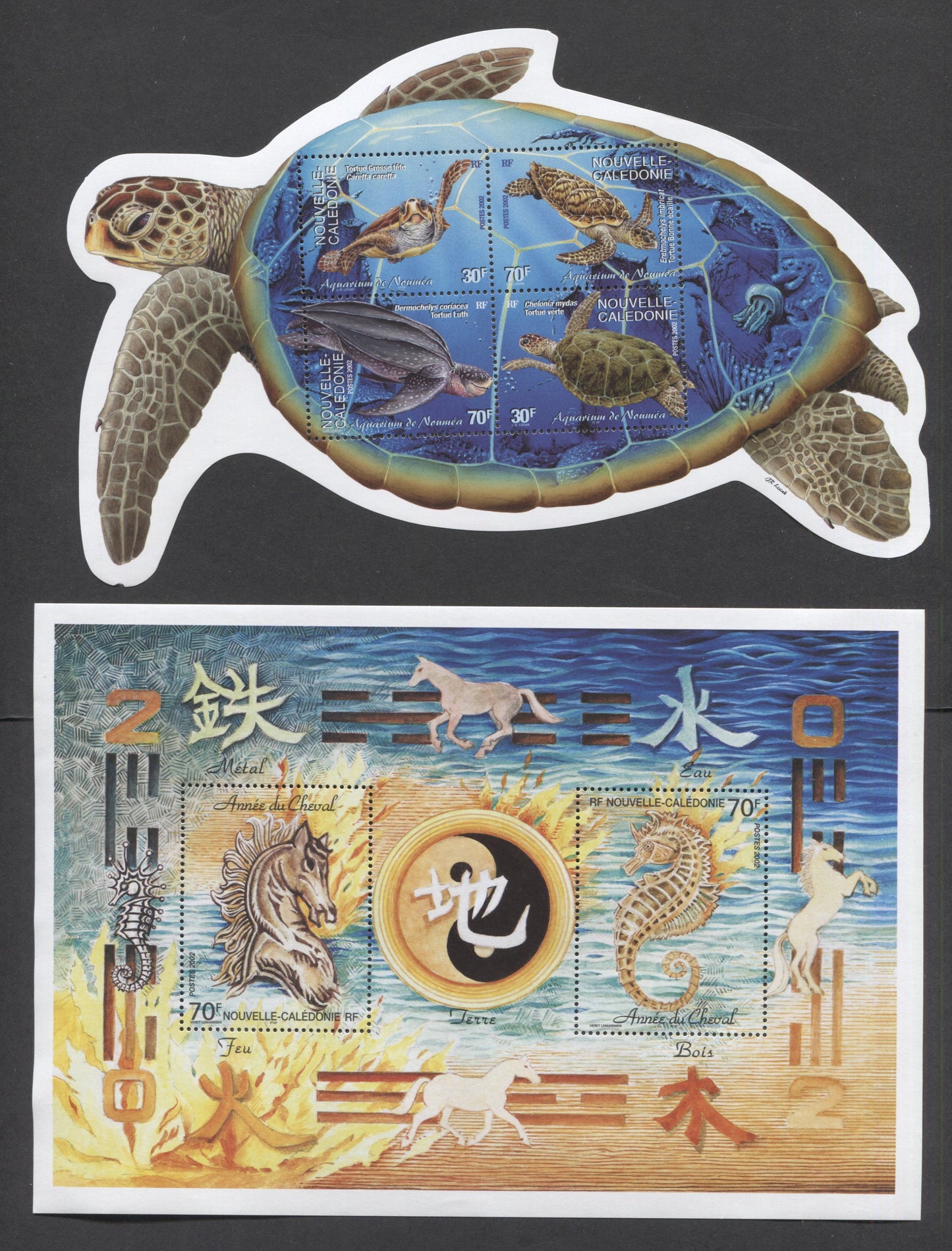 Lot 125 New Caledonia SC#849/899 2000-2002 Noumea Aquarium, Year Of The Horse & Turtles Issues, 6 VFNH Singles & Souvenir Sheets, Click on Listing to See ALL Pictures, 2017 Scott Cat. $20.25