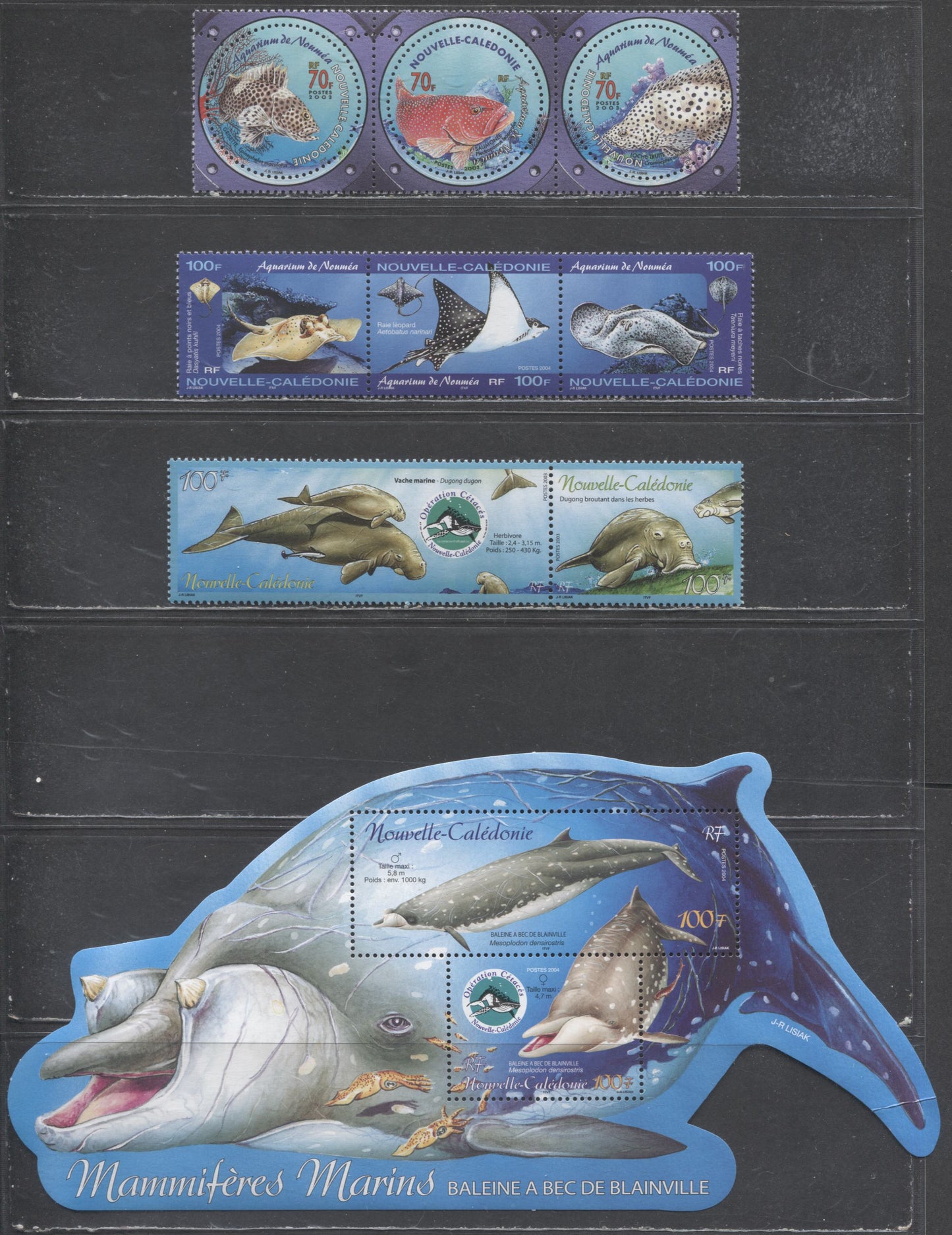 Lot 127 New Caledonia SC#920/943 2003-2004 Fish At Noumea Aquarium, Operation Cetacean, Rays & Whale Issues, 4 VFNH Single+Label, Strips Of 3 & Souvenir Sheets, Click on Listing to See ALL Pictures, 2017 Scott Cat. $22.25