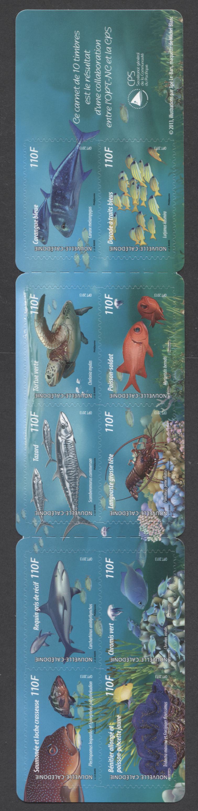 Lot 133 New Caledonia SC#1156 110f Multicolored 2013 Marine Life In Lagoons Issue, A VFNH Unfolded Booklet Of 10, Click on Listing to See ALL Pictures, 2017 Scott Cat. $25