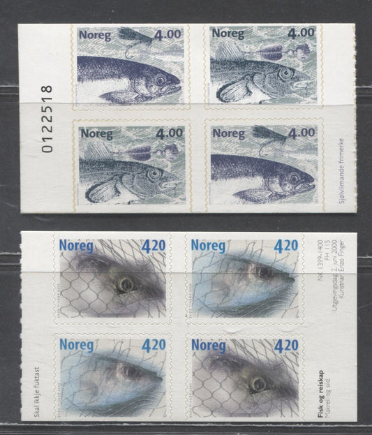 Lot 138 Norway SC#1216a/1262a 1999-2000 Fish Issues, 2 VFNH Booklet Panes Of 4, Click on Listing to See ALL Pictures, 2017 Scott Cat. $10.5