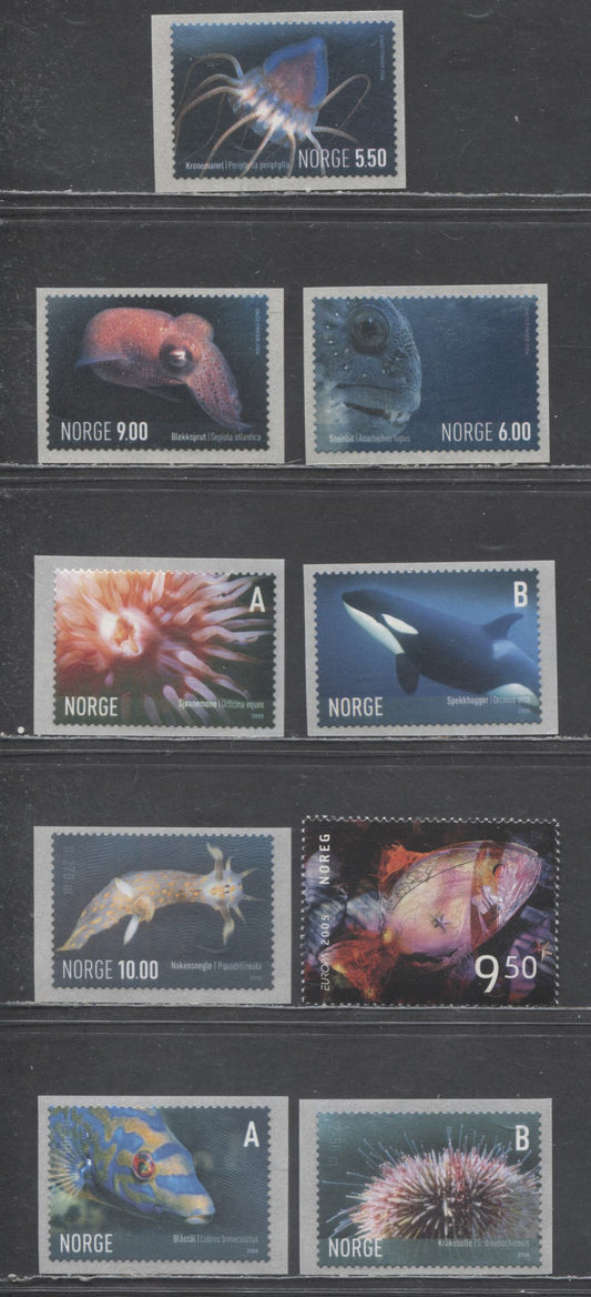 Lot 139 Norway SC#1389/1485 2004-2006 Marine Life, Europa & Polycera Quadrilineata Issues, 9 VFNH Singles, Click on Listing to See ALL Pictures, 2017 Scott Cat. $20.15