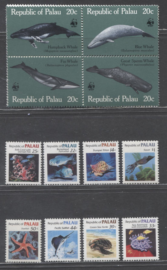 Lot 143 Palau SC#1a/81 1983-1985 Inauguation Of Postal Service, Sea Life, WWF & Marine Life Issues, 10 VFNH Singles & Blocks Of 4, Click on Listing to See ALL Pictures, 2017 Scott Cat. $15.2