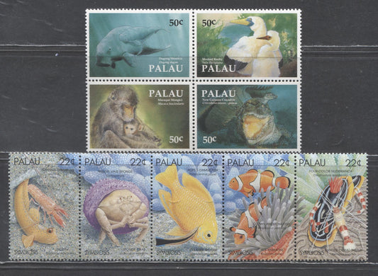Lot 145 Palau SC#182a/313 1987-1993 Symbiotic Marine Species - Fauna Issues, 2 VFNH Strip Of 5 & Block Of 4, Click on Listing to See ALL Pictures, 2017 Scott Cat. $6