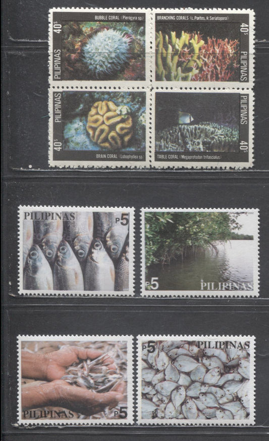Philippines SC#1526a/2791 1981-2002 Coral & Fish Issues, 5 VFNH Singles & Block Of 4, Click on Listing to See ALL Pictures, 2017 Scott Cat. $6.6