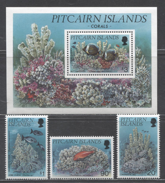 Lot 150 Pitcairn Islands SC#407-410 1994 Coral Issue, 4 VFNH Singles & Souvenir Sheet, 2017 Scott Cat. $13.75