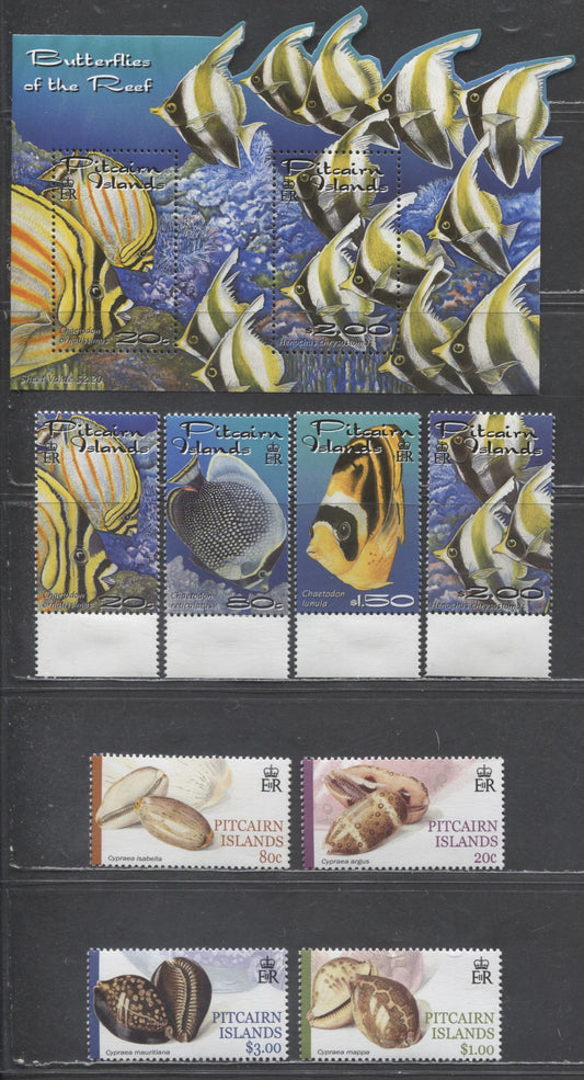 Lot 152 Pitcairn Islands SC#543/551 2001 Tropical Fish & Shell Issues, 9 VFNH & OG Singles & Souvenir Sheet, Click on Listing to See ALL Pictures, 2017 Scott Cat. $20.5