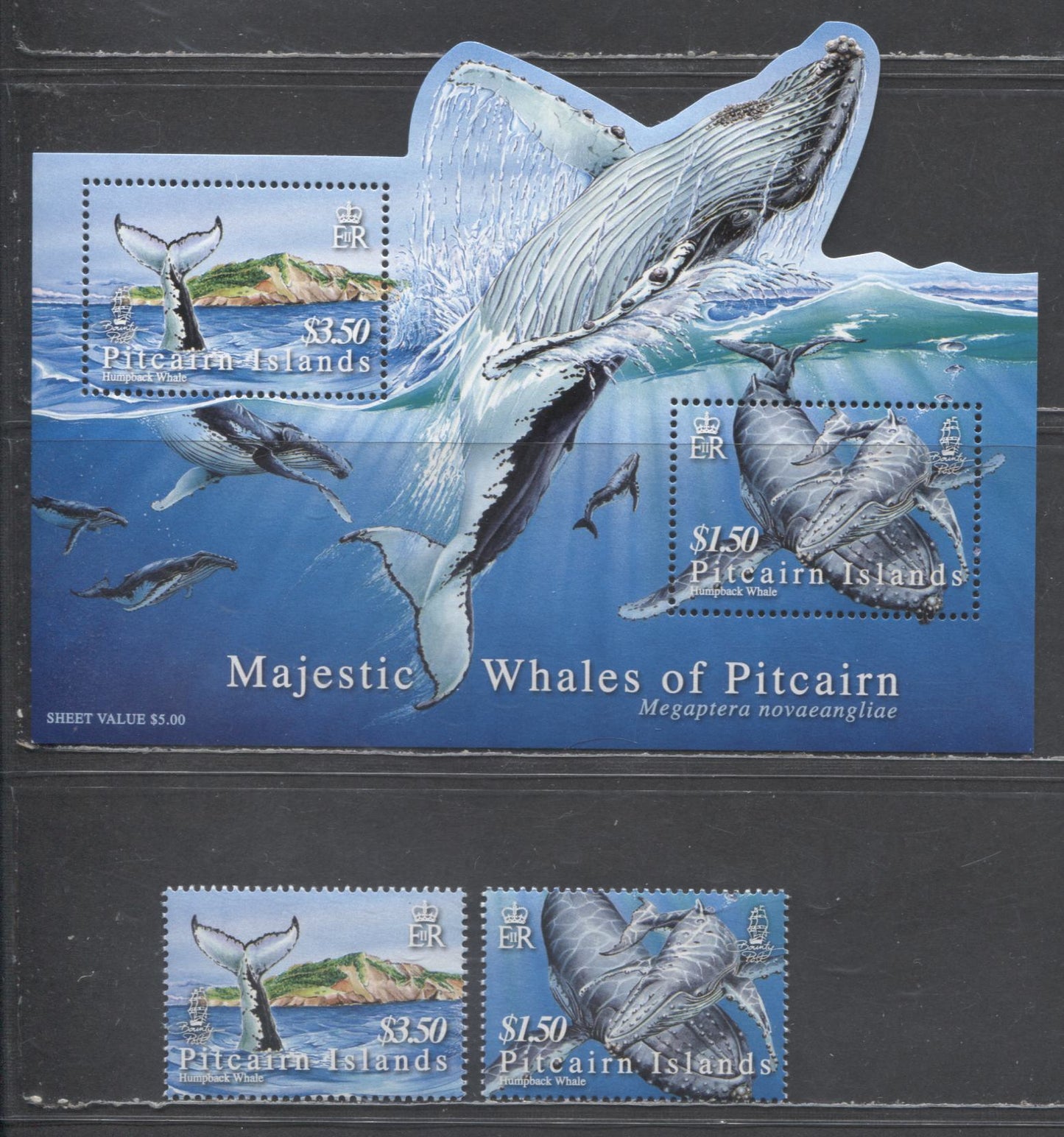 Lot 154 Pitcairn Islands SC#645-646a 2006 Whales Issue, 3 VFNH Singles & Souvenir Sheet, 2017 Scott Cat. $21