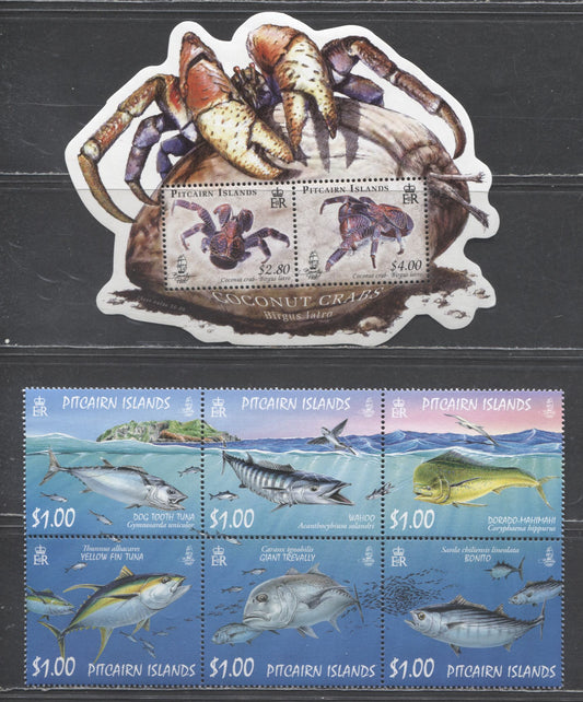 Lot 155 Pitcairn Islands SC#664/683a 2007-2009 Fish - Coconut Crab Issues, 2 VFNH Souvenir Sheet & Block Of 6, Click on Listing to See ALL Pictures, 2017 Scott Cat. $23.5