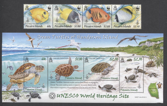 Lot 156 Pitcairn Islands SC#681/705 2008-2010 Turtles - WWF Issues, 2 VFNH Strip Of 4 & Souvenir Sheet, 2017 Scott Cat. $18.5