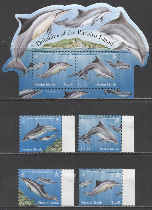Lot 159 Pitcairn Islands SC#733-736a 2012 Dolphin Issue, 5 VFNH Singles & Souvenir Sheet, Click on Listing to See ALL Pictures, 2017 Scott Cat. $18.5