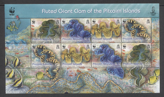Lot 161 Pitcairn Islands SC#743e 20c-$3 Multicolored 2012 Fluted Clam Issue, A VFNH Sheet Of 8, Click on Listing to See ALL Pictures, 2017 Scott Cat. $20