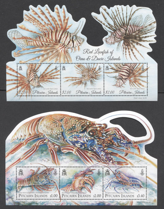 Lot 163 Pitcairn Islands SC#755/791 2013-2015 Lobster - Lionfish Issue, 2 VFNH Souvenir Sheets, Click on Listing to See ALL Pictures, 2017 Scott Cat. $19.75