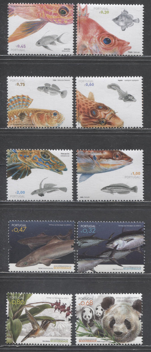 Lot 166 Portugal SC#2858/3195 2006-2010 Fish - International Year Of Biodiversity Issue, 10 VFNH Singles, Click on Listing to See ALL Pictures, 2017 Scott Cat. $19.25