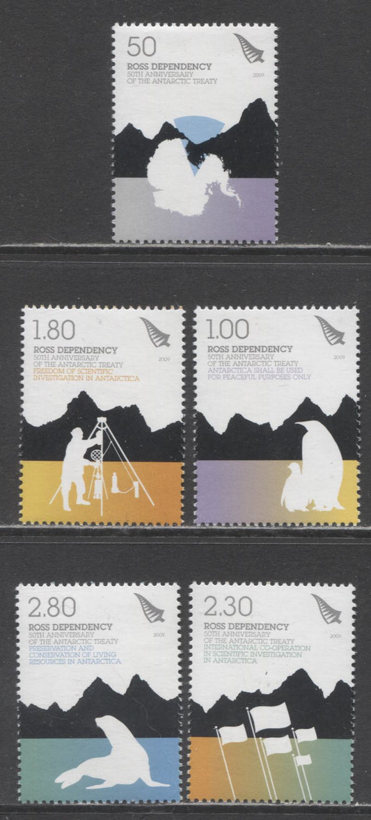 Lot 170 Ross Dependency (New Zealand) SC#L109-L113 2009 50th Anniversary Of Signing Of Antarctic Treaty Issue, 5 VFNH Singles, Click on Listing to See ALL Pictures, 2017 Scott Cat. $12.1