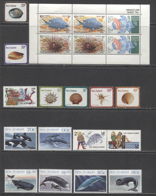 Lot 175 New Zealand SC#674/B108a 1972-1988 Health, Shells & Whale Issues, 14 VFNH/OG Singles, Click on Listing to See ALL Pictures, 2017 Scott Cat. $17.3