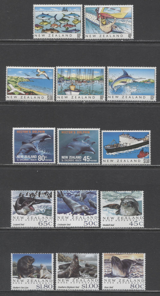 Lot 176 New Zealand SC#964/B140 1989-1991 New Zealand Heritage - Hector's Dolphin Issues, 14 VFOG Singles, Click on Listing to See ALL Pictures, 2017 Scott Cat. $16.7