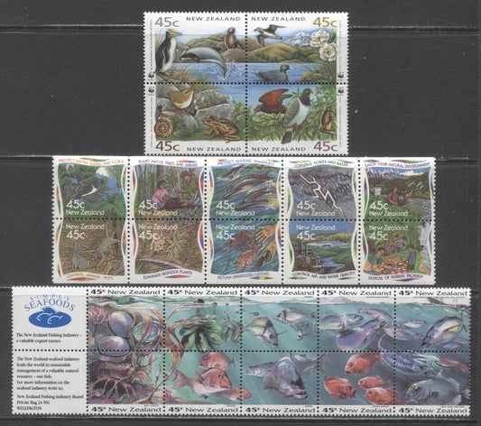 Lot 177 New Zealand SC#1162Cd/1268a 1993-1995 Fish, Unique Species & Environmental Protection Issues, 3 VFNH Blocks Of 4 & 10, Click on Listing to See ALL Pictures, 2017 Scott Cat. $20.75