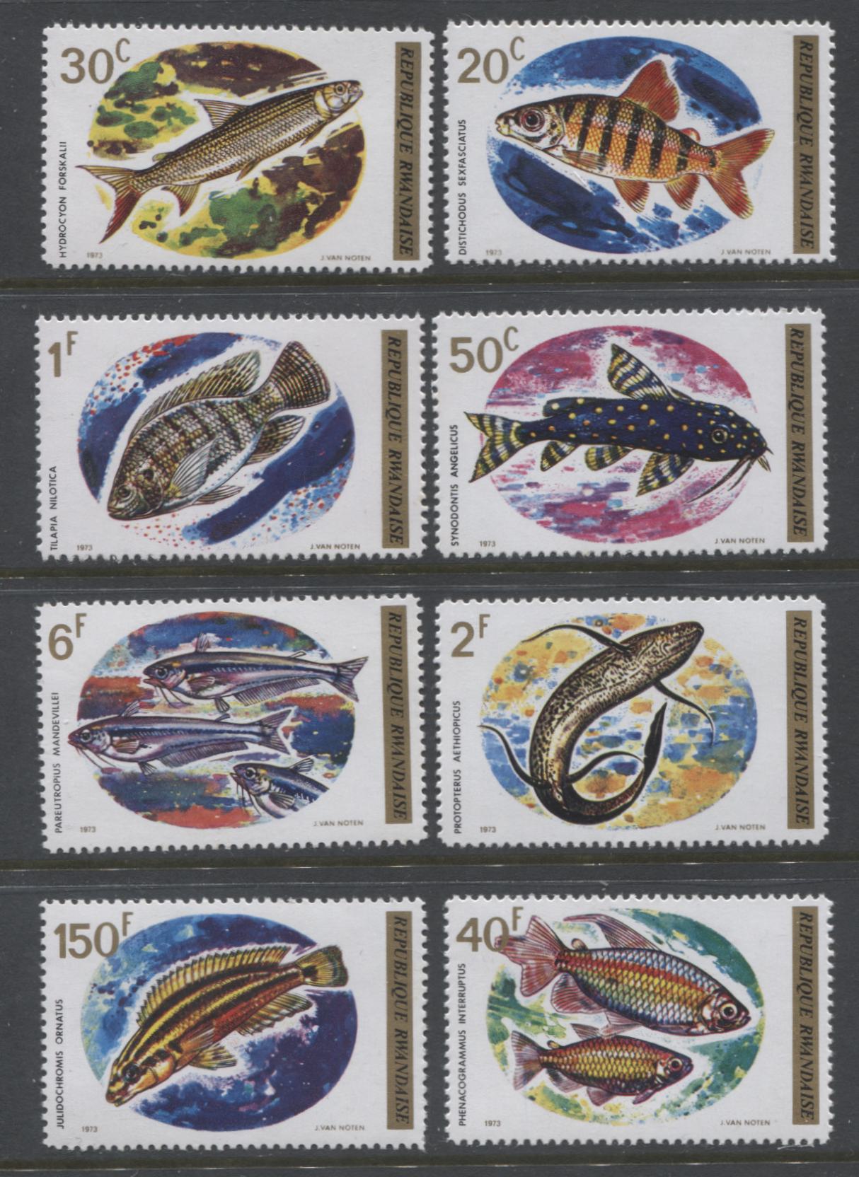 Lot 180 Rwanda SC#541-548 1973 African Fish, 8 VFNH Singles, Click on Listing to See ALL Pictures, 2017 Scott Cat. $6.95