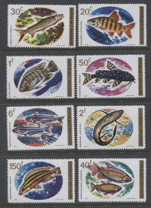 Lot 180 Rwanda SC#541-548 1973 African Fish, 8 VFNH Singles, Click on Listing to See ALL Pictures, 2017 Scott Cat. $6.95