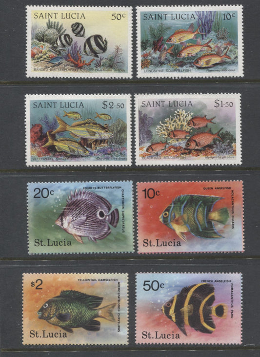 Lot 181 St Lucia SC#443/615 1978-1984 Tropical Fish - Coral Reef Fish, 8 VFOG Singles, Click on Listing to See ALL Pictures, 2017 Scott Cat. $8.2
