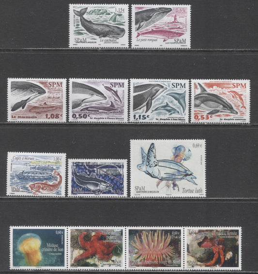 Lot 187 St Pierre & Miquelon SC#806/1003 2004-2014 Marine Mammals, Whales, Cod Pens, Locat Crafts, Marine Life & Leatherback Turtle Issues, 10 VFNH Stingles & Strip Of 4, Click on Listing to See ALL Pictures, 2017 Scott Cat. $25.1