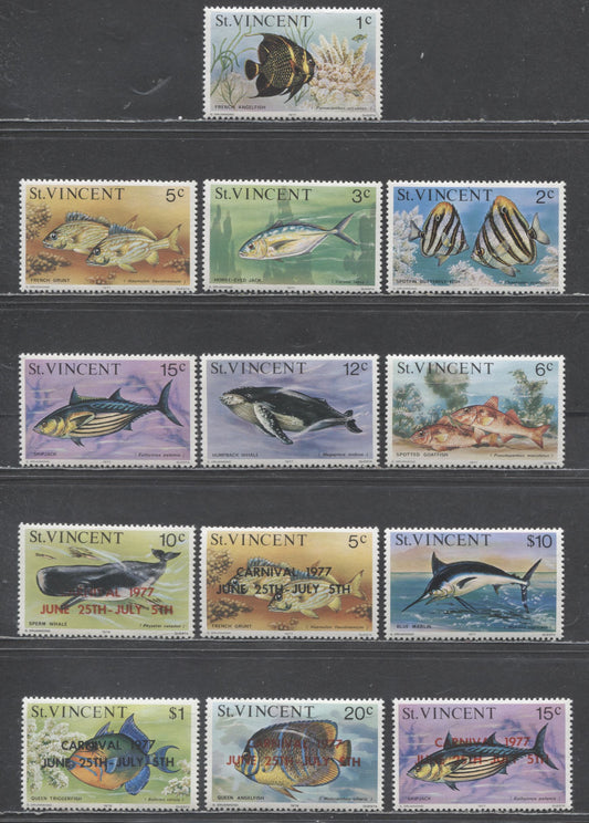 Lot 189 St Vincent SC#407/503 1977 Fish/Whales & Carnival Overprinted Issues, 13 VFOG Singles, Click on Listing to See ALL Pictures, 2017 Scott Cat. $15.3