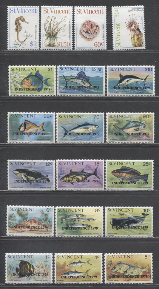 Lot 190 St Vincent SC#572/669 1979-1983 Independence, Seahorses & Anemones Issues, 19 VFOG Singles, Click on Listing to See ALL Pictures, 2017 Scott Cat. $14