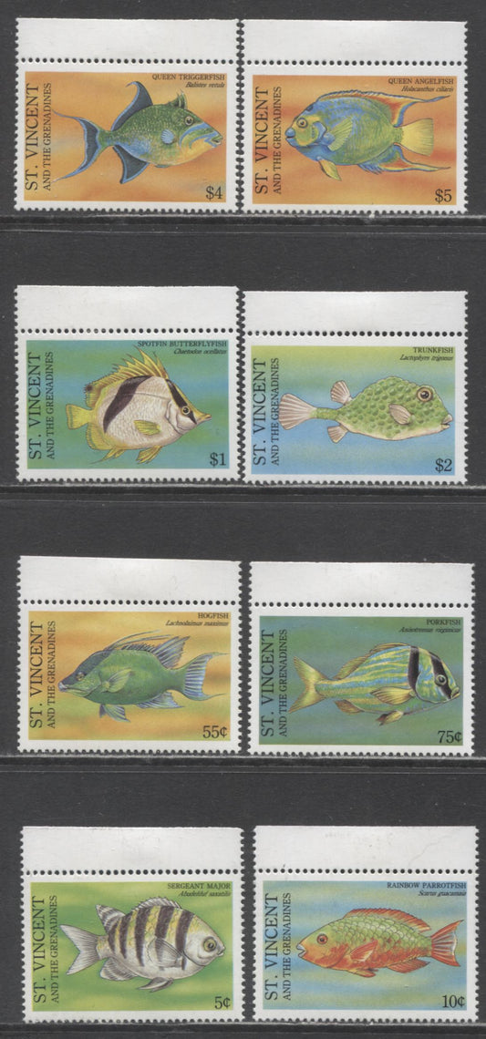 Lot 191 St Vincent SC#1808-1817 1993 Fish Issue, 8 VFOG Singles, Click on Listing to See ALL Pictures, 2017 Scott Cat. $13.6