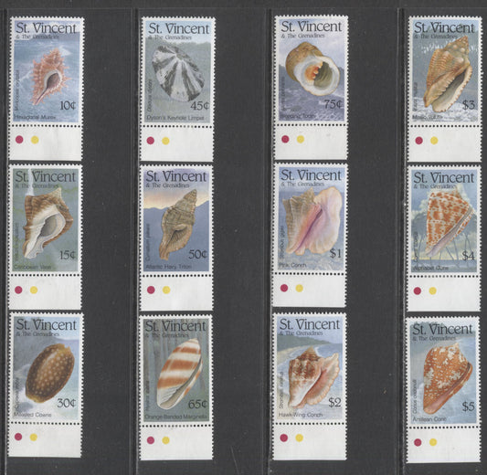 St Vincent SC#1818-1825 1993 Shells Issue, 12 VFOG Singles, Click on Listing to See ALL Pictures, 2017 Scott Cat. $14.5
