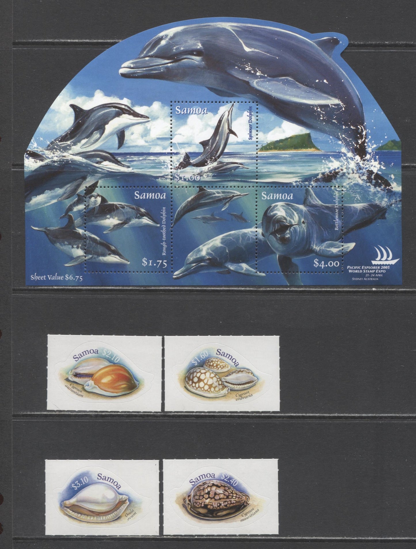 Lot 199 Samoa SC#1070/1096 2005-2006 Dolphins - Shell Issues, 5 VFNH Singles & Souvenir Sheet, Click on Listing to See ALL Pictures, 2017 Scott Cat. $12.5